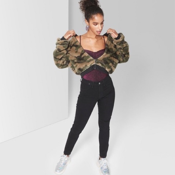 Wild Fable Faux Fur Camo Cropped Bomber 